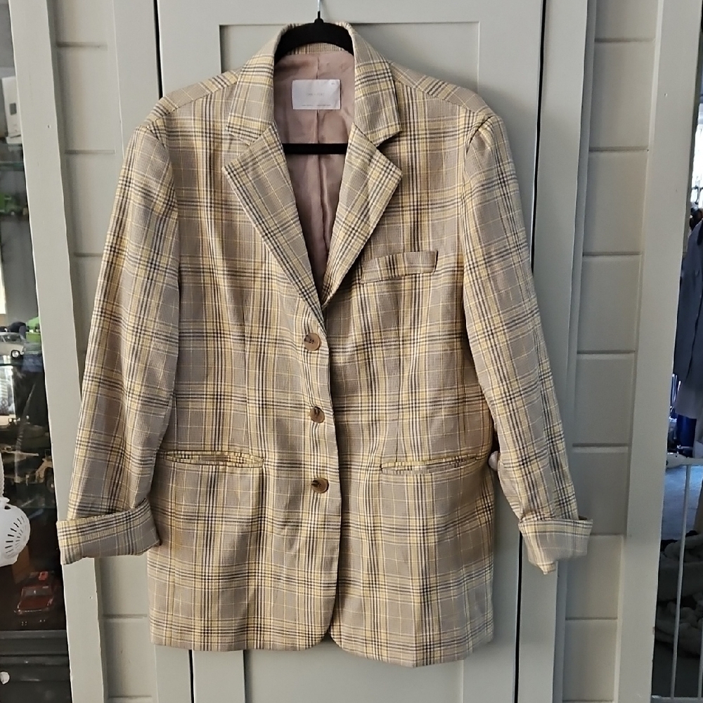 Beige Plaid Women's Blazer Jacket